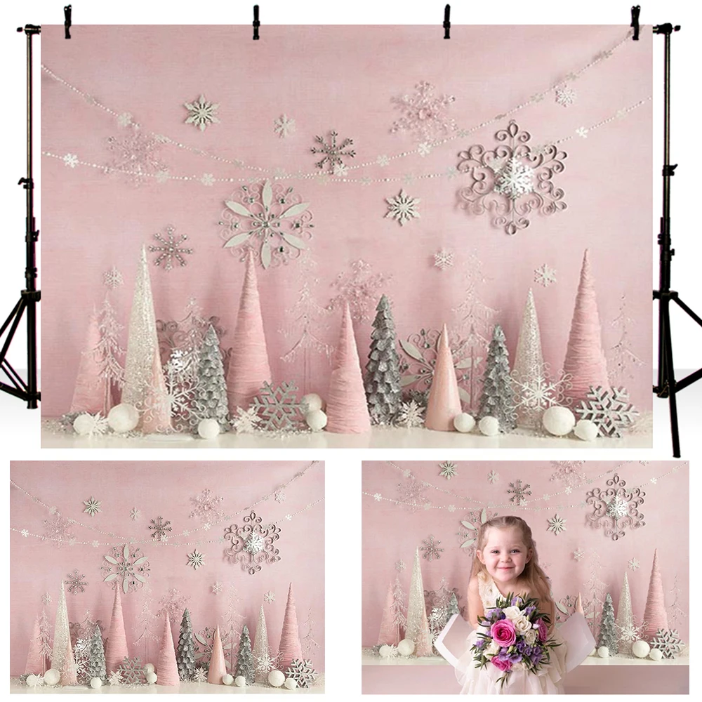 

Pink Christmas Tree Newborn Baby Girls Portrait Backdrops Photography Background Dreamy Snow Decoration Backdrop Stand