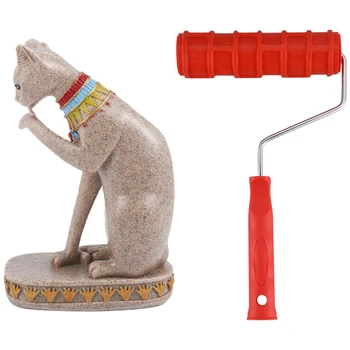

1 Pcs Sandstone Bastet Statue Egyptian Cat God Figurine & 1 Pcs Embossed Paint Roller Rubber Paint Roller