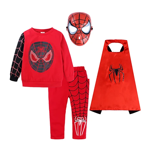 Детская Одежда Осенние комплекты одежды для мальчиков костюм Человека-паука детская одежда для косплея на Хэллоуин, одежда с плащом и маской BB523 - Цвет: As picture