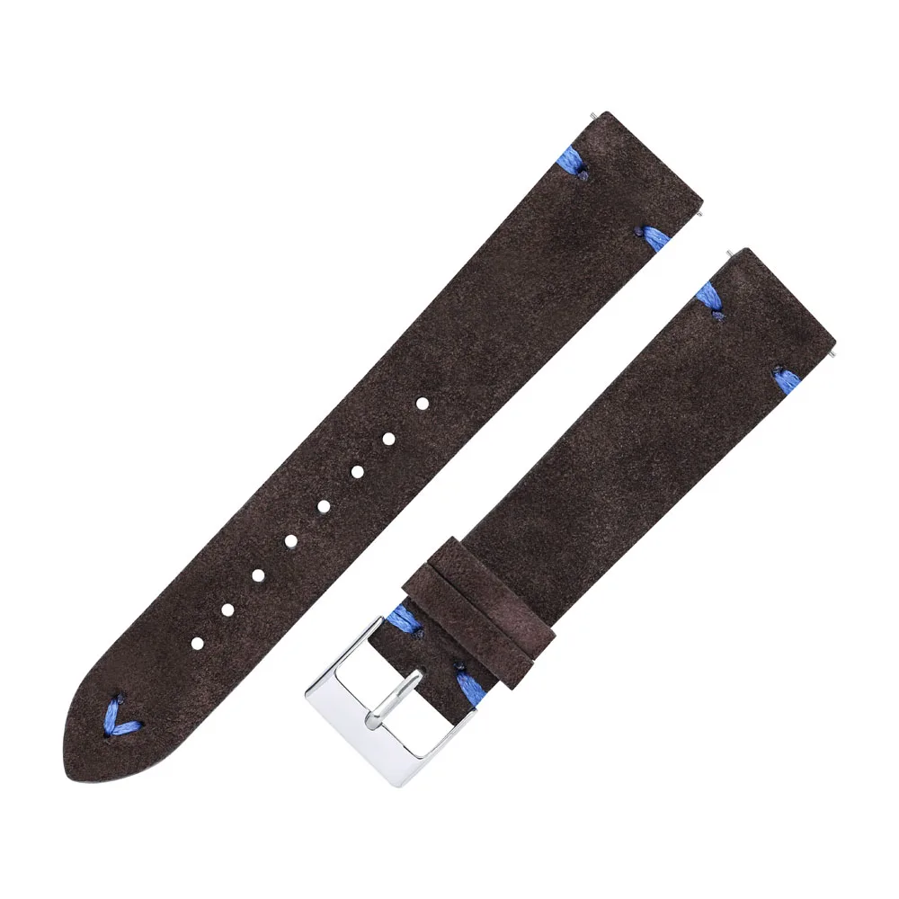 Luxurious Hand-Stitched Suede Leather Watch Straps in Beige, Green, and Blue with Quick Release