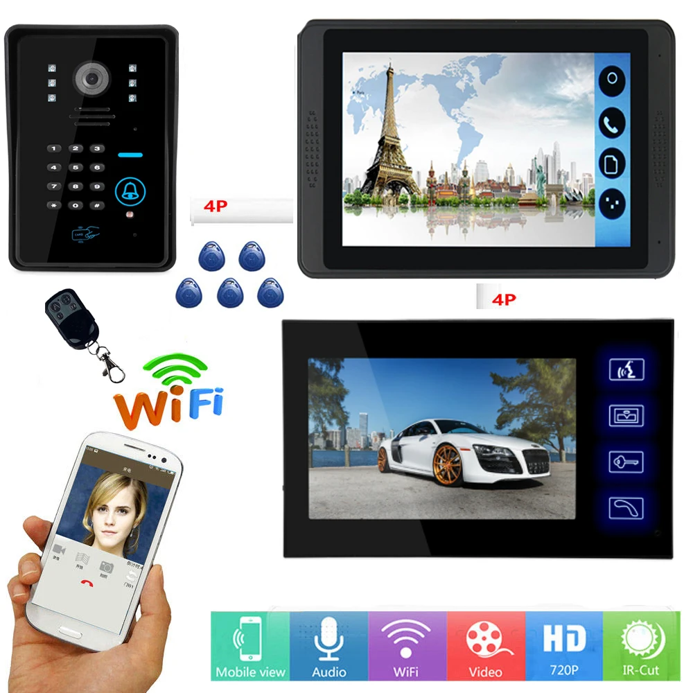 

APP Control RFID Password Access Video Intercom 7 Inch LCD Wifi Wireless Video Door Phone Doorbell Visual Unlock Intercom System