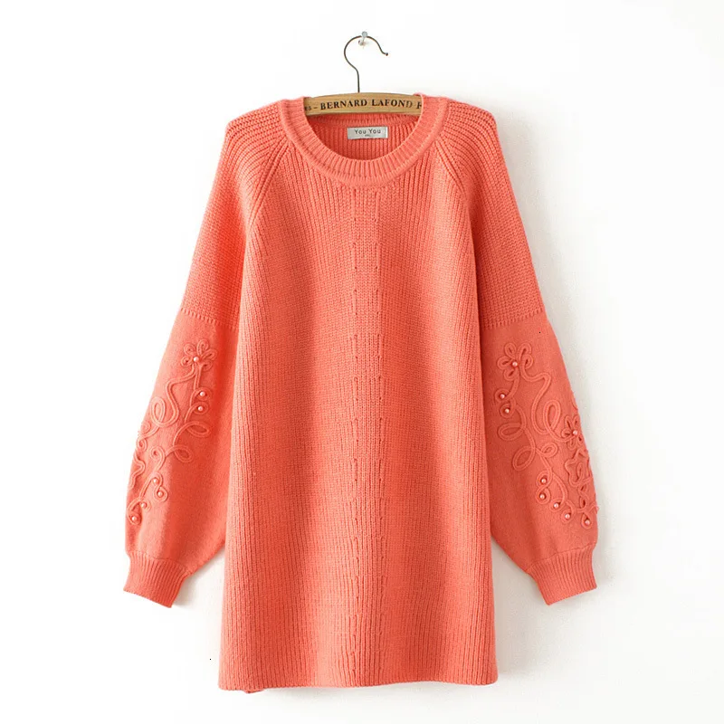 

Plus size autumn sleeve women sweaters knitted sweaters casually solid beads ladies tops female runner