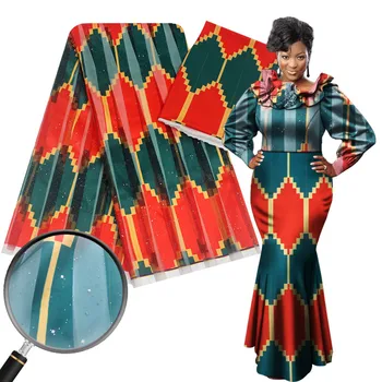 

Nigeria Ghana Organza Satin Silk Fabric Print Ankara African Wax 4 yards +2 yards Silk chiffon for Dress YG812-2