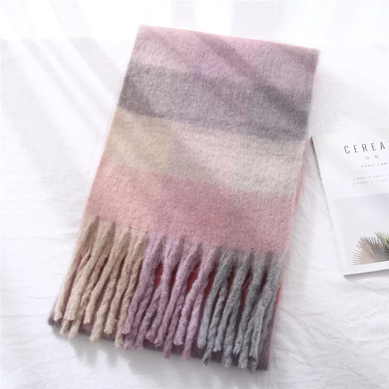 250cm Pink Palid Cashmere Blanket Long Scarf for Women Colorful Shawl Winter Warm Ladies Scarves Wrap Female Poncho Stole