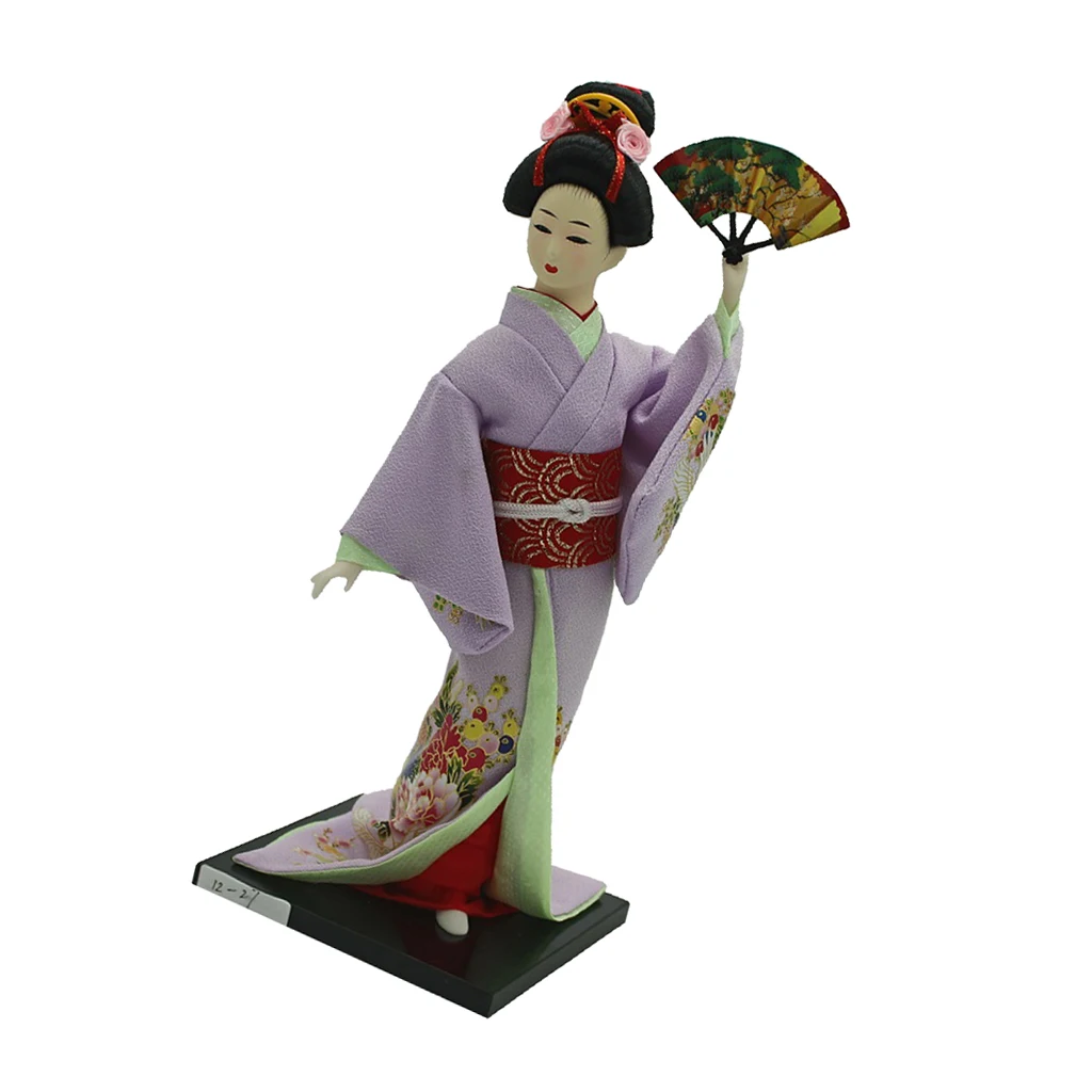 30cm Vintage Japanese Kimono Geisha Doll Female Model Figurine in Purple Clothes