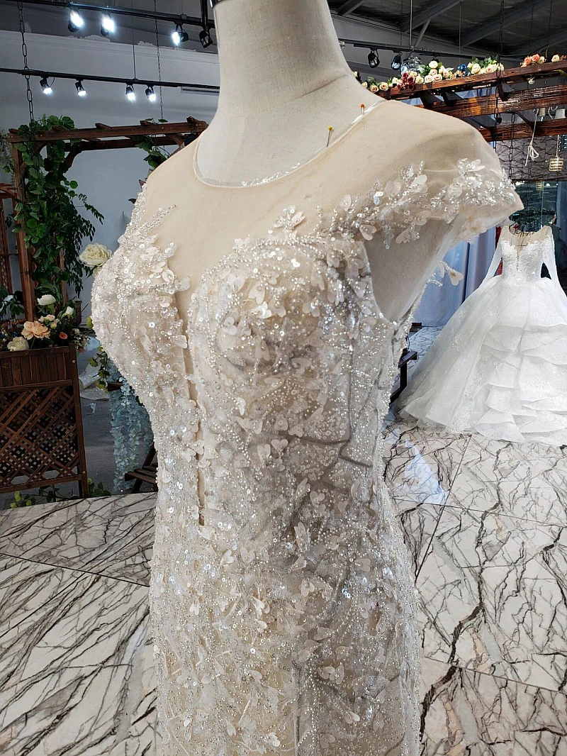 LS11683 Arab Muslim Wedding Dress Backless Sequined Appliques Ruffles Beading Trumpet Wedding Dress Vestido De Noiva Sereia 2020 5