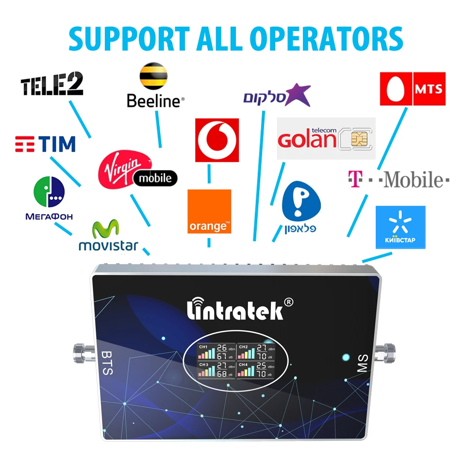 Lintratek GSM 리피터 4G 3G 2G 셀룰러 신호 리피터 증폭기 모바일 850 800 1800 MHZ DCS WCDMA LTE PCS 핸드폰 부스터