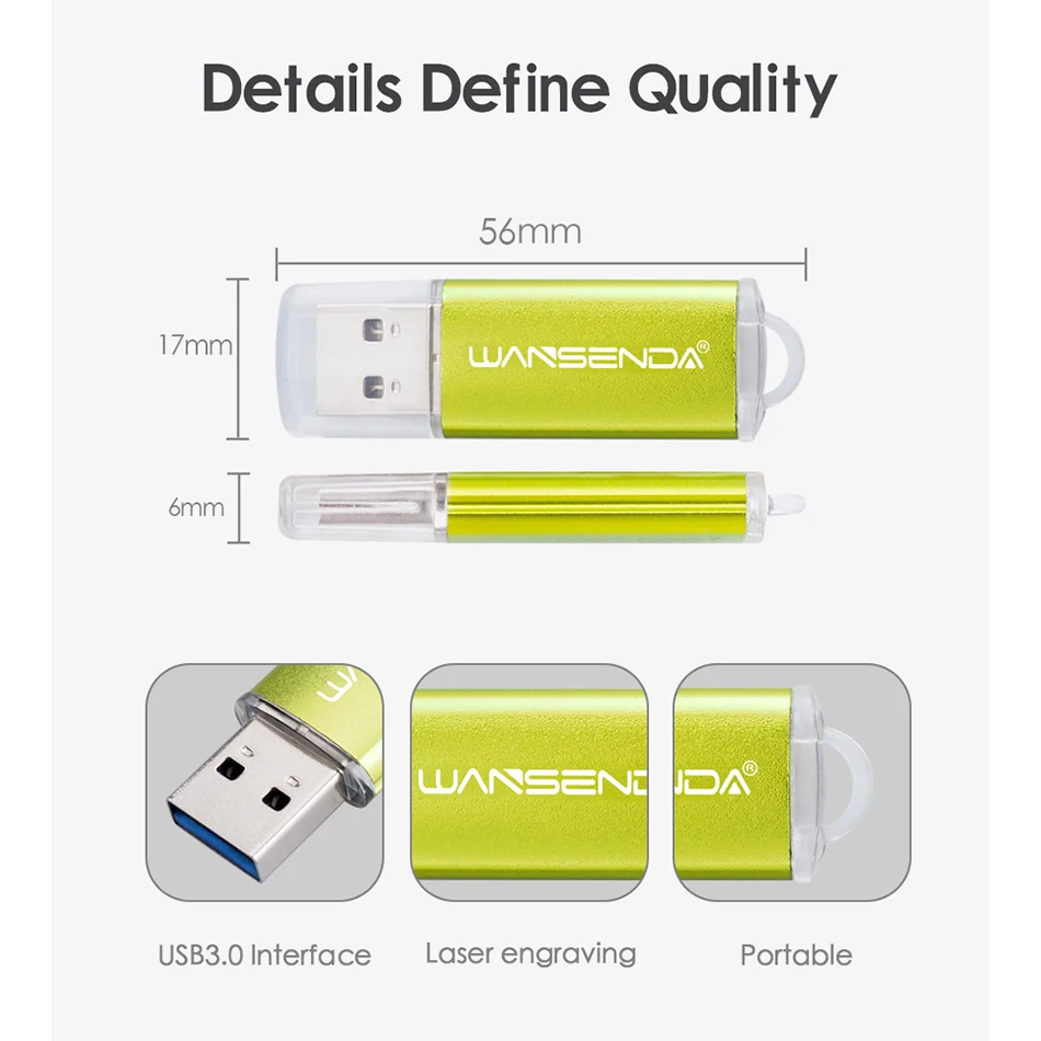 Флэш-накопитель wansenda 3,0 USB флеш-накопители металлический корпус накопитель 4 ГБ 8 ГБ 16 ГБ 32 ГБ 64 ГБ 128 ГБ 256 ГБ Оригинальные Портативные флешки