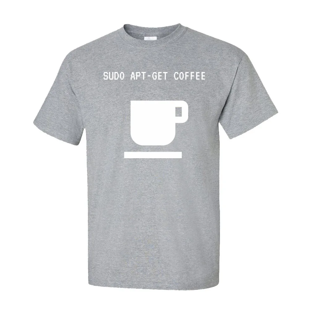 DesignPrinting Short Sleeve Tops & Tees Autumn New Coming Round Neck Cotton Tops Tees Men's T Shirts Cafzinho Linux  Cafzinho Linux-262 grey