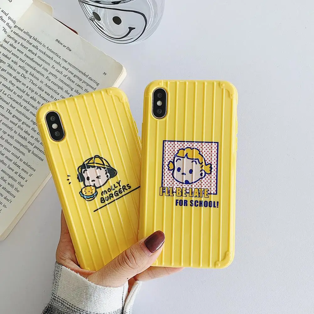 For Iphone 6 7 8 S Plus X XR XS XSMAX Pretty Yellow Cute Cartoon Girl Apple Phone Fitted Case Silicone Cover Luggage Style |