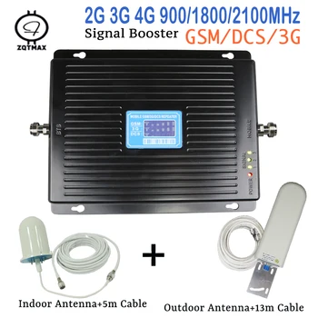 

ZQTMAX 900MHz 1800MHz 2100MHz Repeater GSM DCS Cell Phone Amplifier 2G 3G 4G Signal Booster + 2g 3g 4g antenna sets