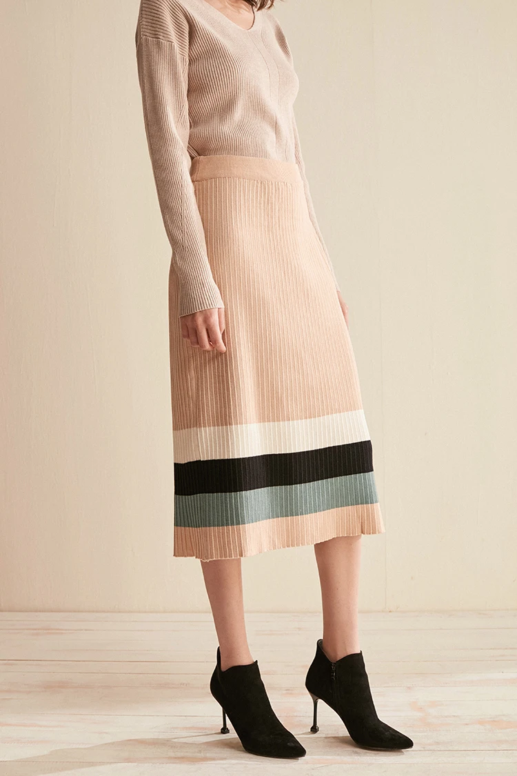 CMAZ осенне-зимняя повседневная узкая юбка в полоску, женская модная прямая юбка длиной до середины икры с высокой талией CMAZ19C7401