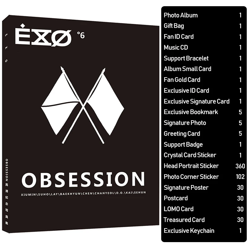 Kpop EXO 6-й альбом Набор фотоальбомов Подарочный пакет K-pop Фотокнига плакат BAEKHYUN KAI CHEN CHANYEOL SEHUN SUHO подарки для фанатов