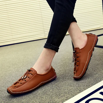 

Men's Casual Shoes Spring Summer Driving Car Shoes Men Lightweight Black Brown Bronze White Elastic Band Shoe British Peas Shoes