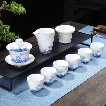 

10 Pieces/set White Porcelain Tea set Advanced Chinese Kungfu Gaiwan Exquisite Tea cup Phnom Penh Teaware Housewarming gifts