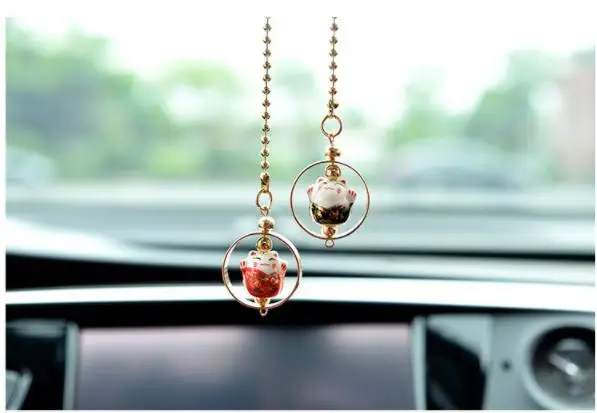 Гирлянда Lucky Cat круглая Автомобильная подвеска-украшение милое декоративное украшение безопасности - Цвет: Black Red