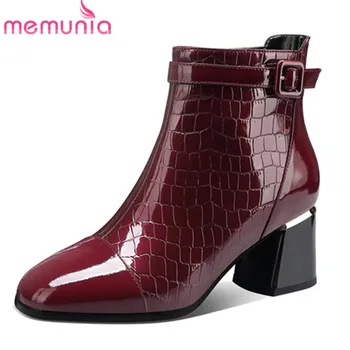 

MEMUNIA 2020 new arrive ankle boots women square high heel genuine leather shoes round toe warm winter boots female big size 42