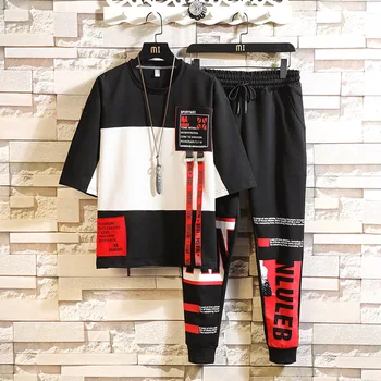 

Mens Track Suit Set Hip Hop Tracksuit Men Sets Fashion Casual Letter Printed Short Sleeve T Shirts + Pant Summer Sport