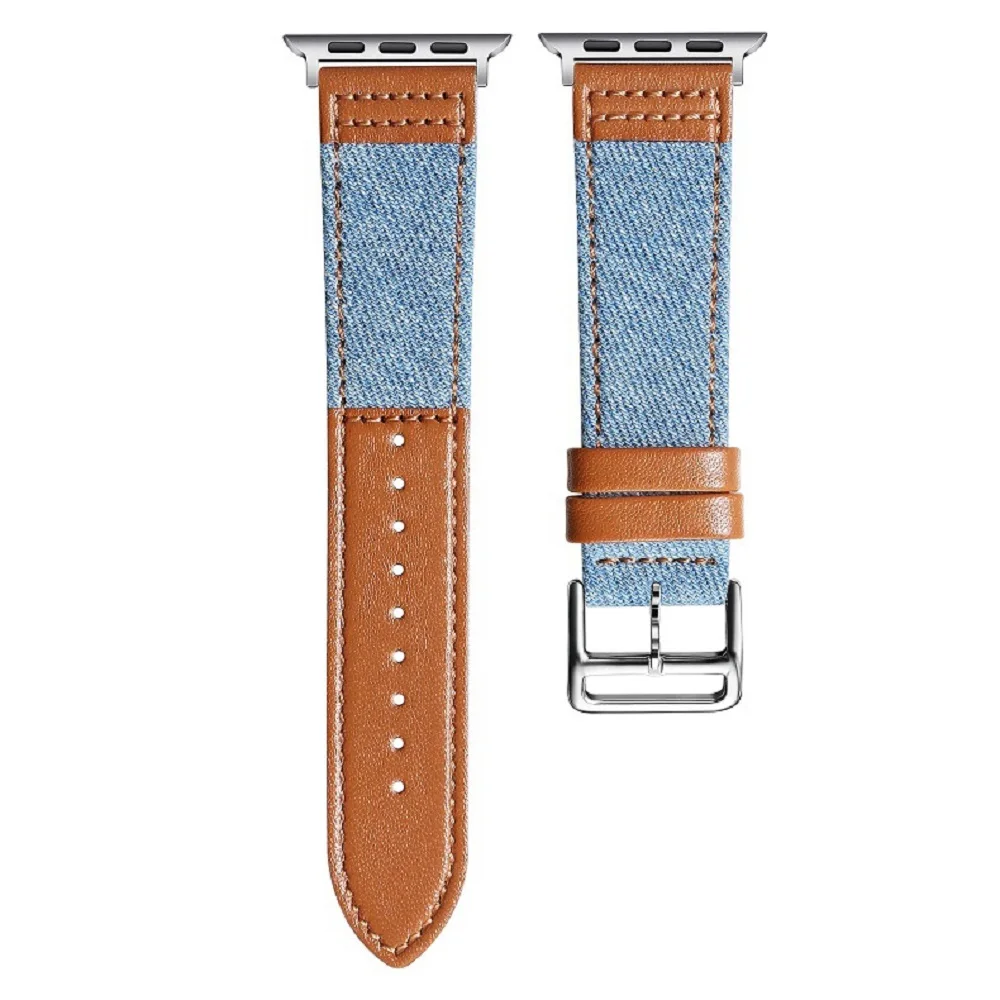 Canvas Leather Watch Band Strap For Iwatch Unisex Canvas Wrist Belt Soft Genuine Leather Strap for Apple Watch