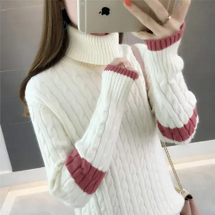 Женский вязаный кашемировый свитер с воротником-хомутом пуловер Осень-зима 2019 |