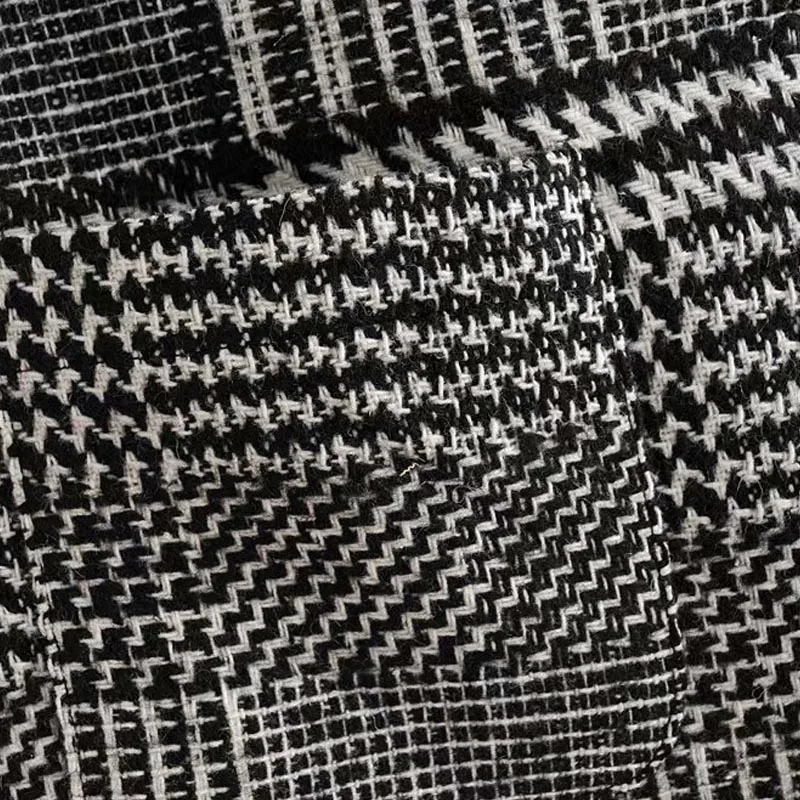 QZ1100 European Design Double Pockets Black White Vintage Houndstooth Wool Blends Skirt Autumn Saias