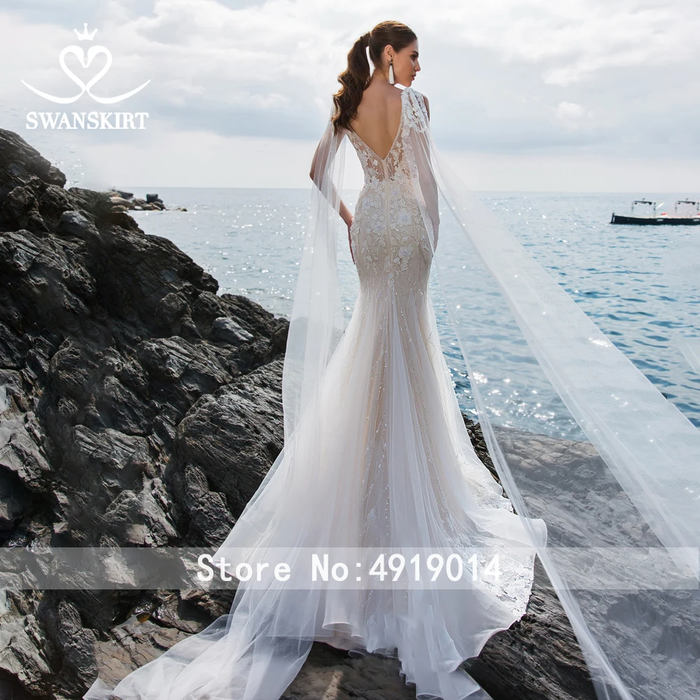 Сексуальное свадебное платье русалки с глубоким v-образным вырезом, шикарная юбка, красивая аппликация из бисера тюля, свадебное платье со шлейфом, Vestido de noiva UZ29
