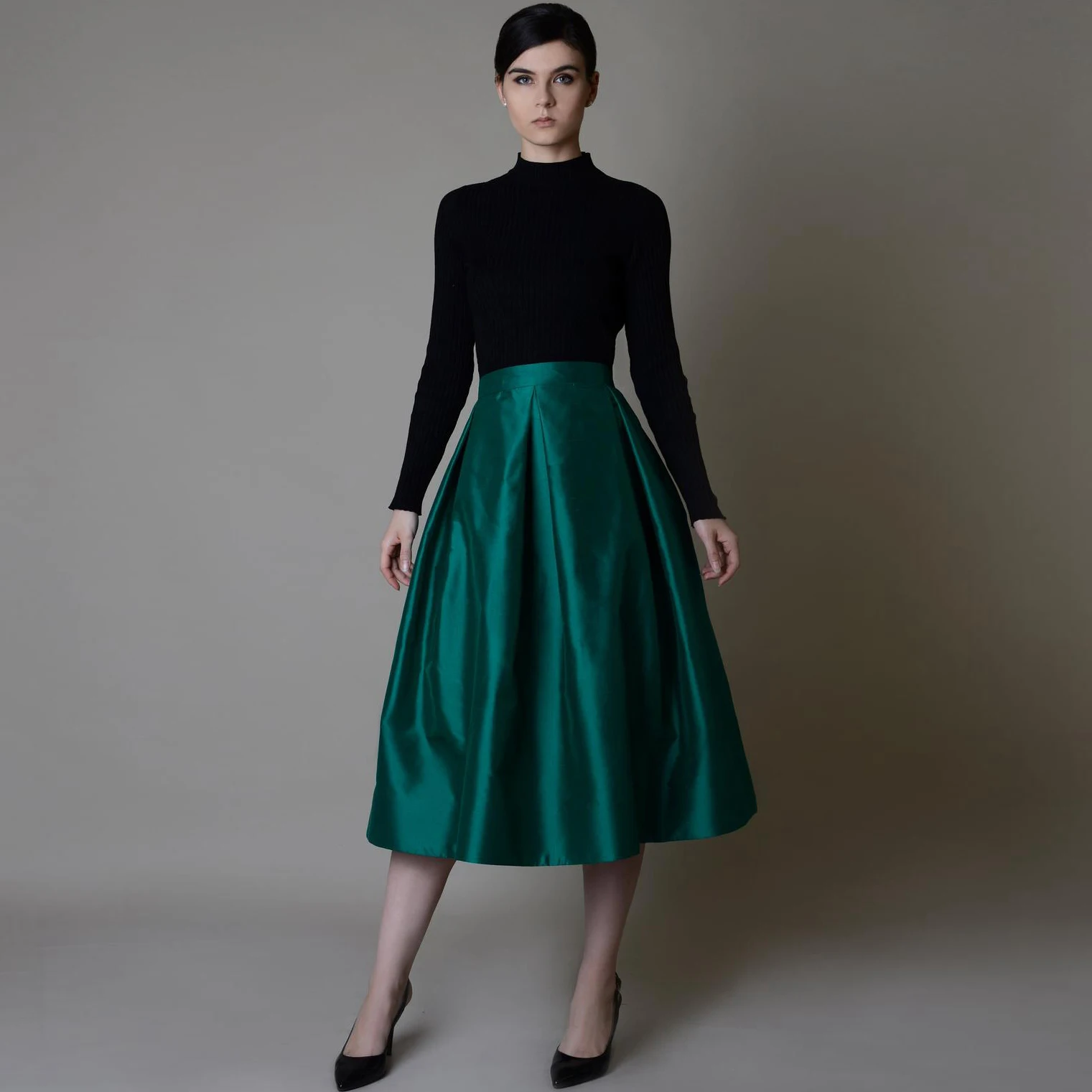 Elegant Silk Slip Skirt Midi-Long Green Skirt Satin Bias Cut Stretch Silk Skirt Silk Clothing Silk Basics Midi Pencil Skirt