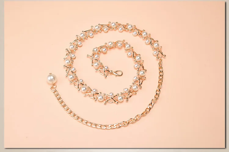 KASURE Womens Fashion Chain Belt With Rhinestones Pearl Wedding Waist Belt Decoration For Dress Skirt