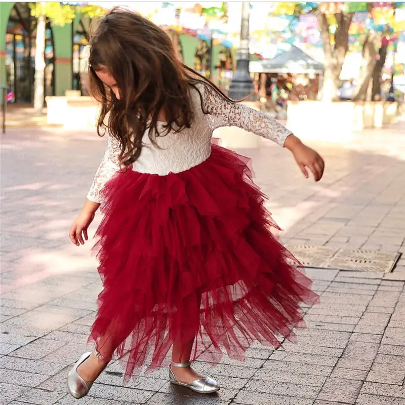 Trendy Lace Embroidered Long sleeve Tulle Party Dress for Toddler Girl |