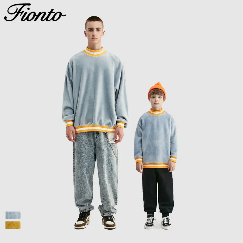 Fionto; Семейные комплекты; флисовая одежда в полоску; бархатная одежда для всей семьи; зимние толстовки для детей