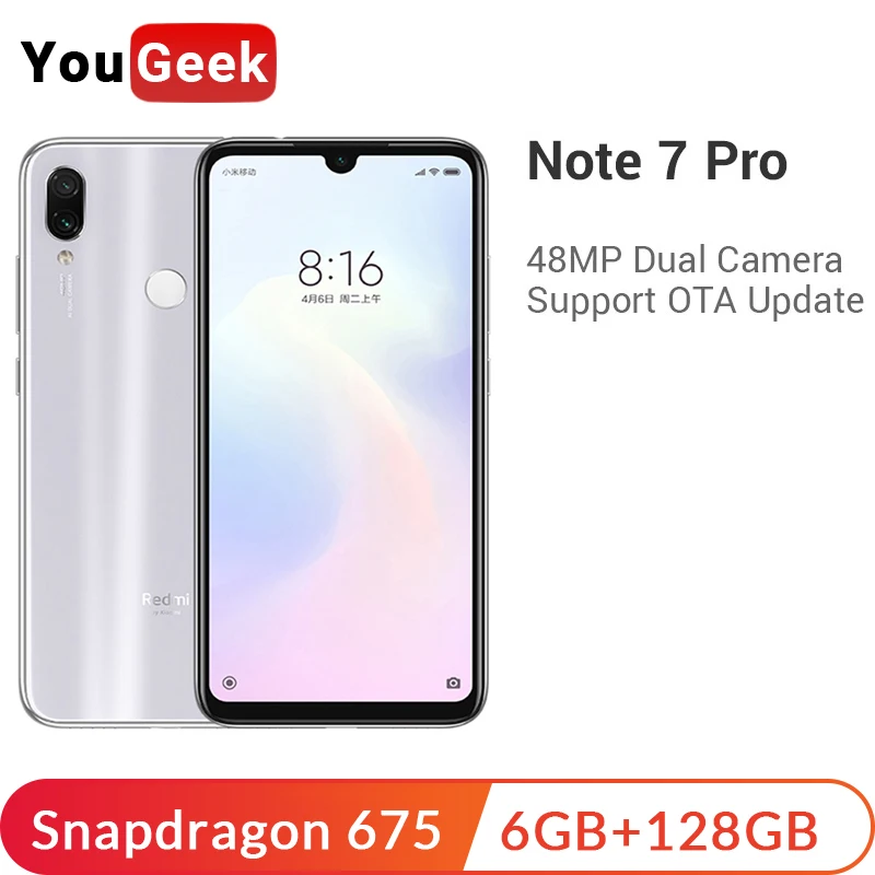 Оригинальный Xiaomi Redmi Note 7 Pro 6GB 128GB Snapdragon 675 4000mAh 48MP камера 6,3 "полный экран 18W быстрое зарядное устройство смартфон