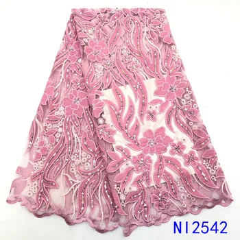 

Baby Pink Velvet Lace African Lace Fabrics Wholesale Nigerian Tulle Mesh Lace Sequence Lace Fabric for Bridal Materials QFNI2542