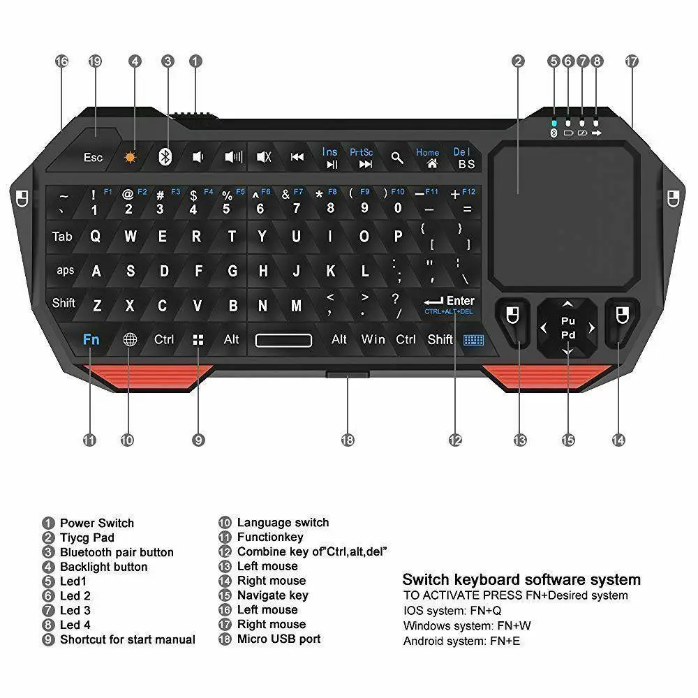 BEESCLOVER портативная клавиатура с подсветкой Мини Беспроводная Bluetooth клавиатура для планшета сенсорная панель для iOS Android Windows d30