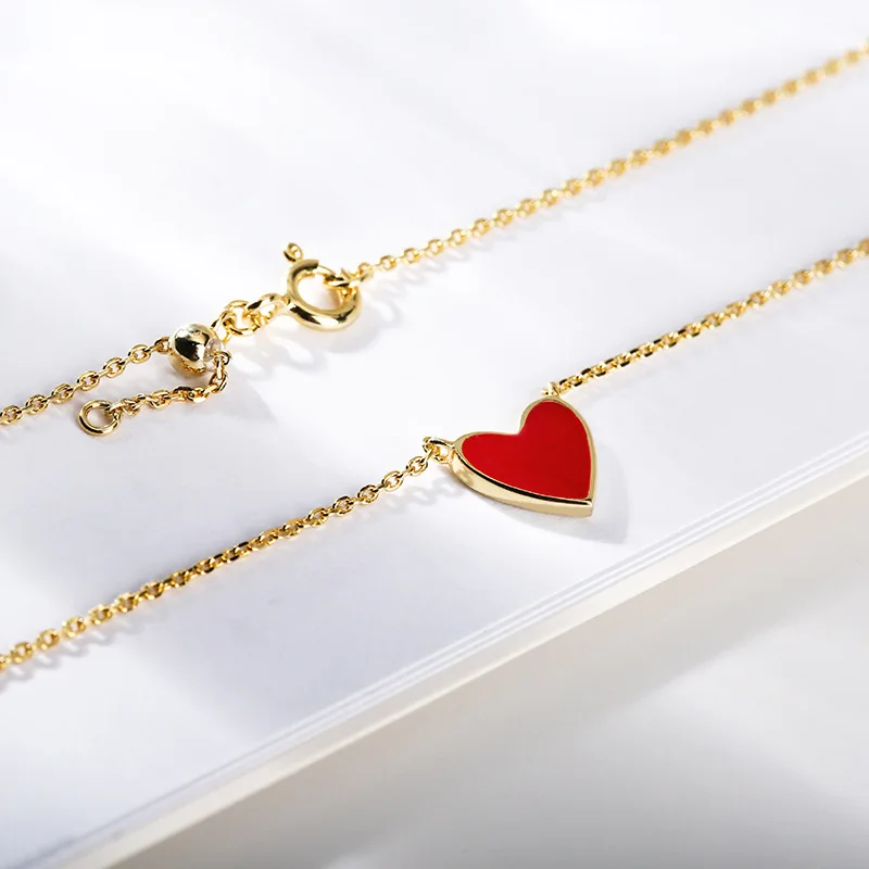 

S925 Fine Silver Hipster Red Heart-Shaped Small Pendant Delicacy New Style a Generation of Fat Micro for Special Sales Normcore