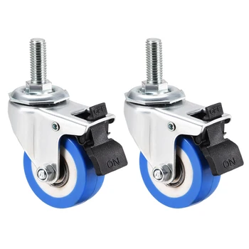

uxcell Swivel Caster Wheels PU Caster 2 Inch Dia Blue Wheel M10 x 25mm Threaded Stem with Brake , 132lb Capacity , 2pcs