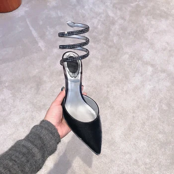 

2019 New Fashion Snake-shaped Twisted Diamond Sandals Shallow Pointed High Heel 9cm Sexy Single Shoes Back To The Future Shoes