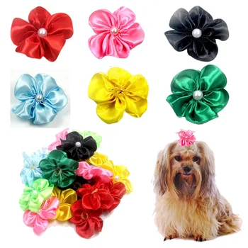 

Bright Pet Puppy Dog Cat Hair Bows Rubber Bands Flowers Pearls Pet Grooming Bows Hair Accessories Pet Supplies