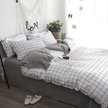 

Home Textile Black Lattice Duvet Cover Pillowcase Bed Sheet Simple Boy Girls Bedding Sets 3/4Pcs Single Double Bedlinen