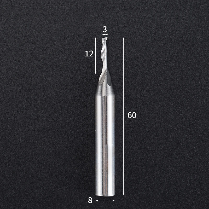 1pc-одиночная Флейта концевая фреза с винтовыми зубьями cnc HSS алюминиевый гравировальный фреза, двери и окна алюминиевого сплава фрезы бит, alucobond - Длина режущей кромки: 8x3x12x60