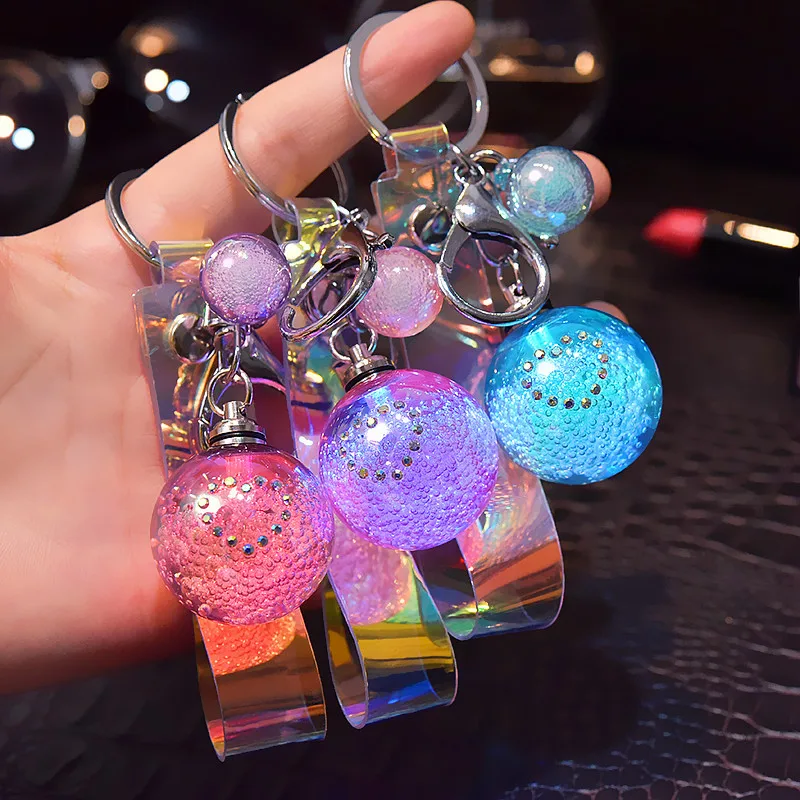 

2019 New Crystal Ball keychain Glowing Fantasy Glitter Quicksand Star Keychain for Women Bag Charms Car Key Pendant Keyrings