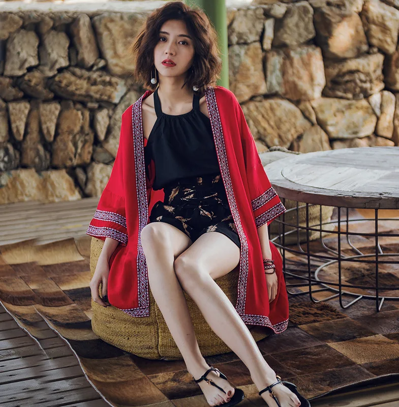 

Ethnic-Style Embroidered Cardigan Spring And Autumn Shawl Summer Sun Shirt Women's Mid-length Thin Airable Shirt Cropped Jacket