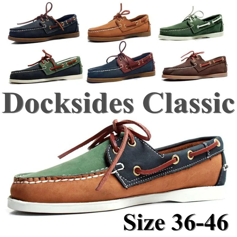 Men Genuine Leather Docksides Classic Homme Femme Boat Shoes Plus Size Navy Blue Brown Black Flats Loafers Women 2019A053 | Обувь