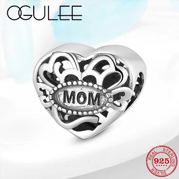 

Mother's Day DIY Gifts 925 Sterling Silver Letter Mom Love Heart bead Charm Fit Original Pandora Charm Bracelet DIY Jewelry