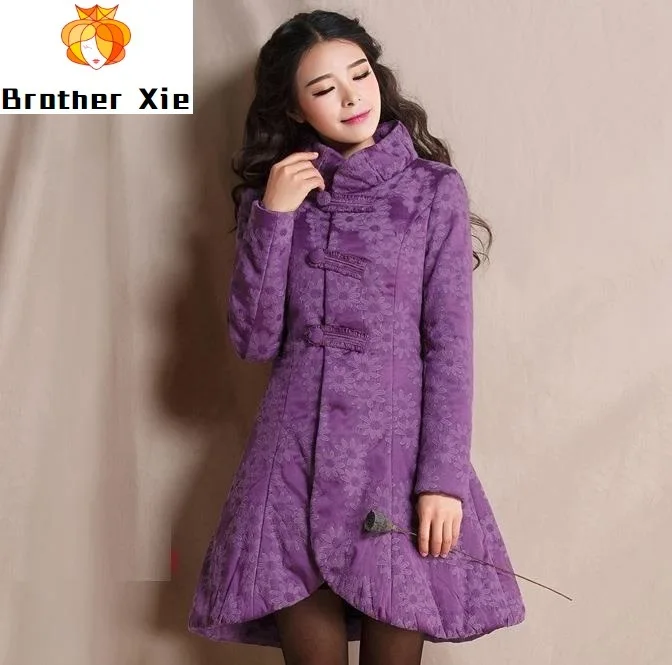 

leisure printing cultivate morality show thin cotton-padded clothes long cotton-padded jacket coat in the cloud
