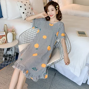 

Woman Nightgown 2020 Nightdress Casual Short Sleeve Fashion Cartoon Print Comfy Cotton Nightgown Summer Nightdress For Ladies