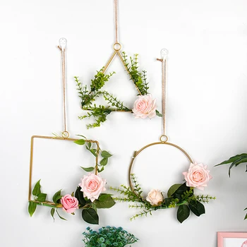 

Geometric Shape Metal Wall Hanging Artificial Flower Rack Home Wedding christmas halloween for home Decor