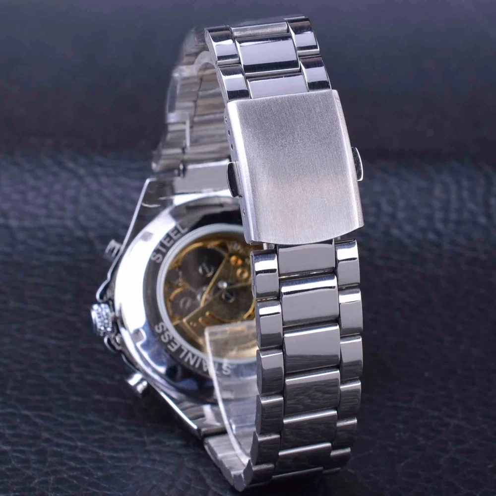 Мужские модные часы со скелетом из нержавеющей стали, механические часы для мужчин, часы Winner, лучший бренд, Роскошные автоматические механические часы