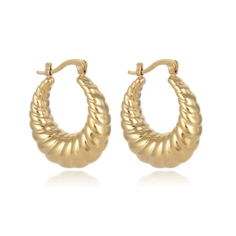 316L Stainless Steel Unique Texture Circle Gold Statement Earring Chunky Croissant Hoop Earrings for Women Dropshipping