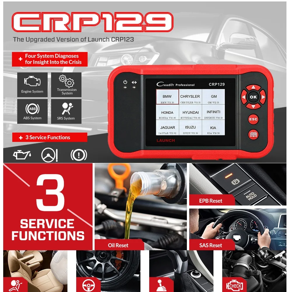 Launch CRP129 OBD2 автомобильный сканер ENG/AT/ABS/SRS EPB SAS масляный сервис свет переустановка код ридер PK X431 Creader VII CRP123