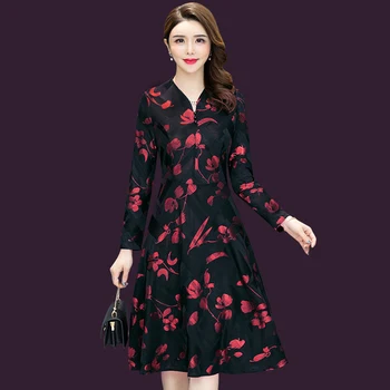 

2020 Autumn New Popular Style Sexy V-neck Designs Middle Aged Old Mothers Simple Elegant Romantic Lady Casual Dresses Plus Size